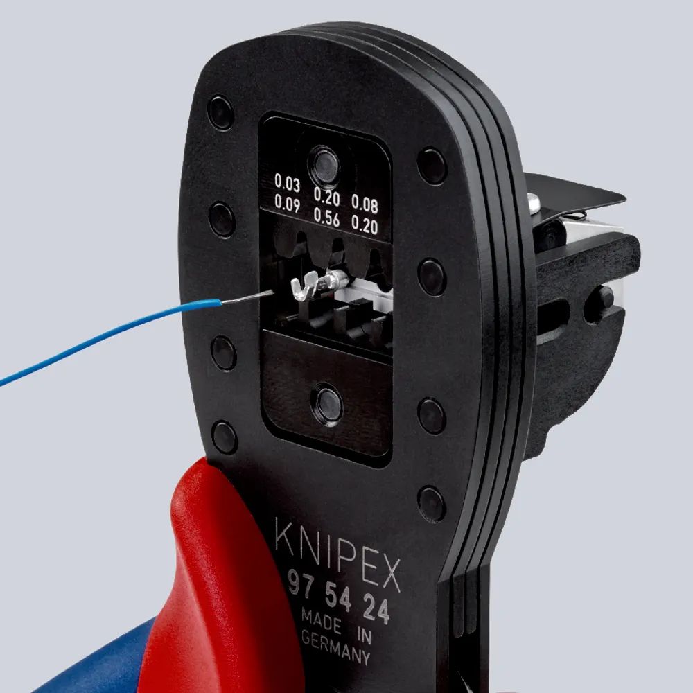 KNIPEX Crimpzange für Miniaturstecker Parallelcrimp mit Mehrkomponenten-Hüllen brüniert 190 mm