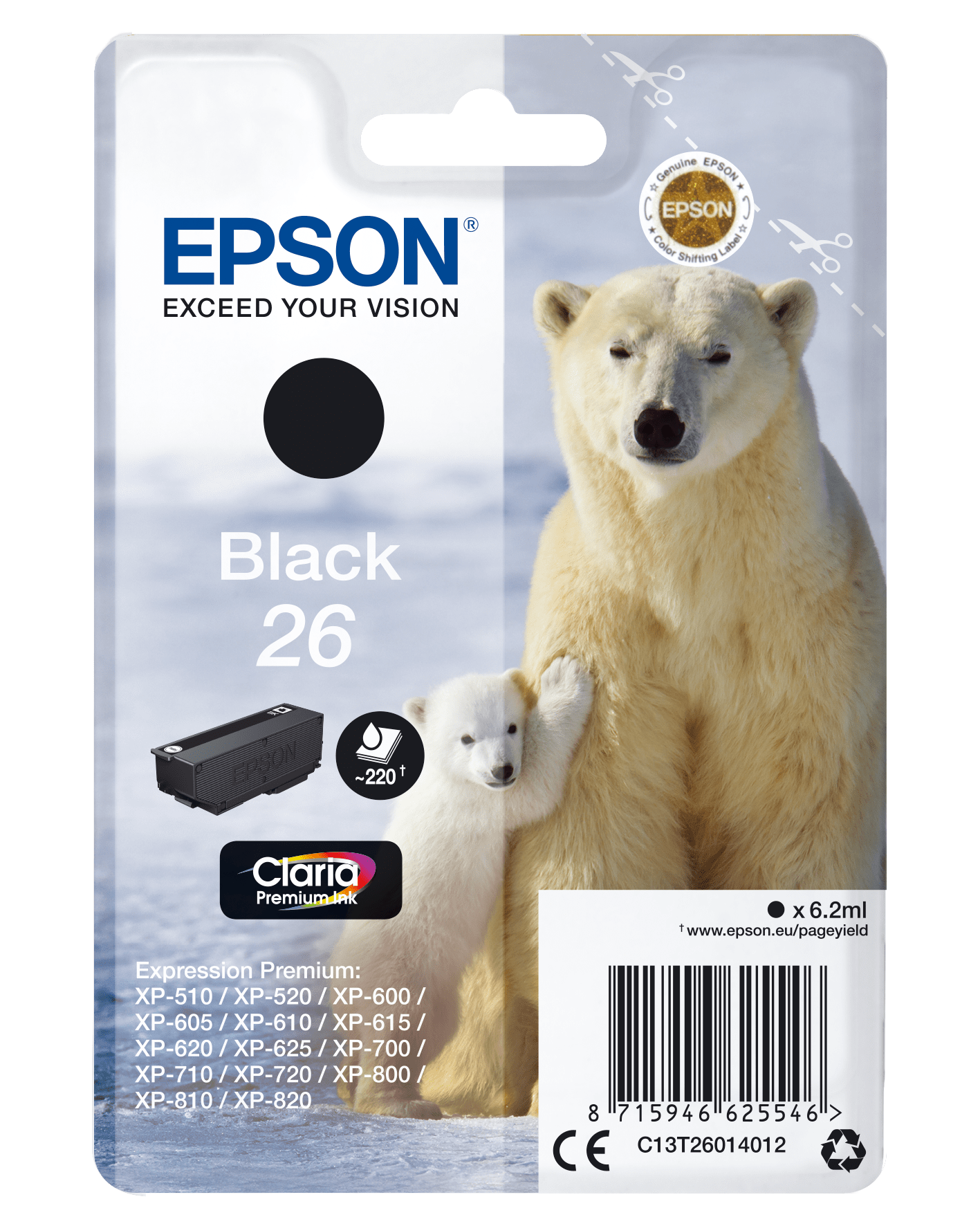 Epson 26 Tinte Eisbär Single, Standard, schwarz