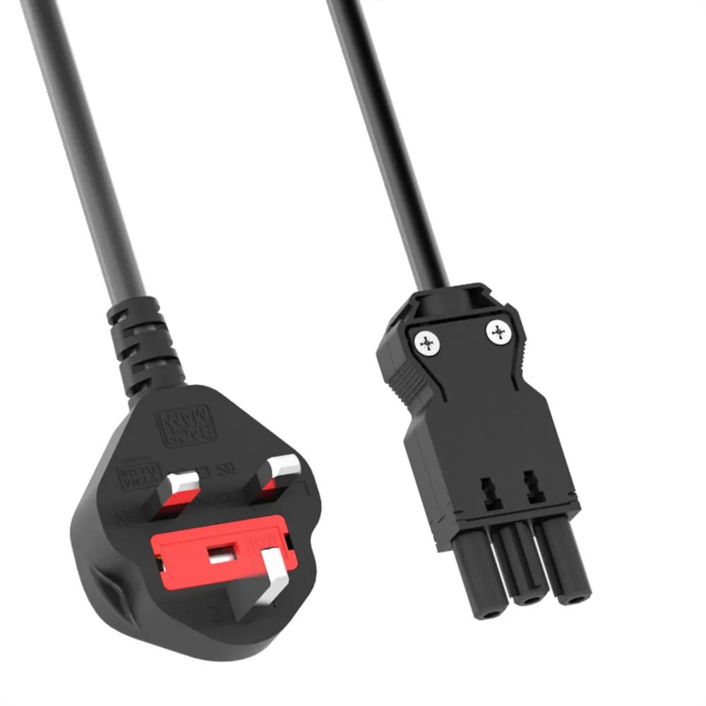 BACHMANN Geräteleitung H05VV-F 3G1,5mm², Schwarz, UK-Stecker 13A, Installationskupplung GST18, schwarz, 4 m