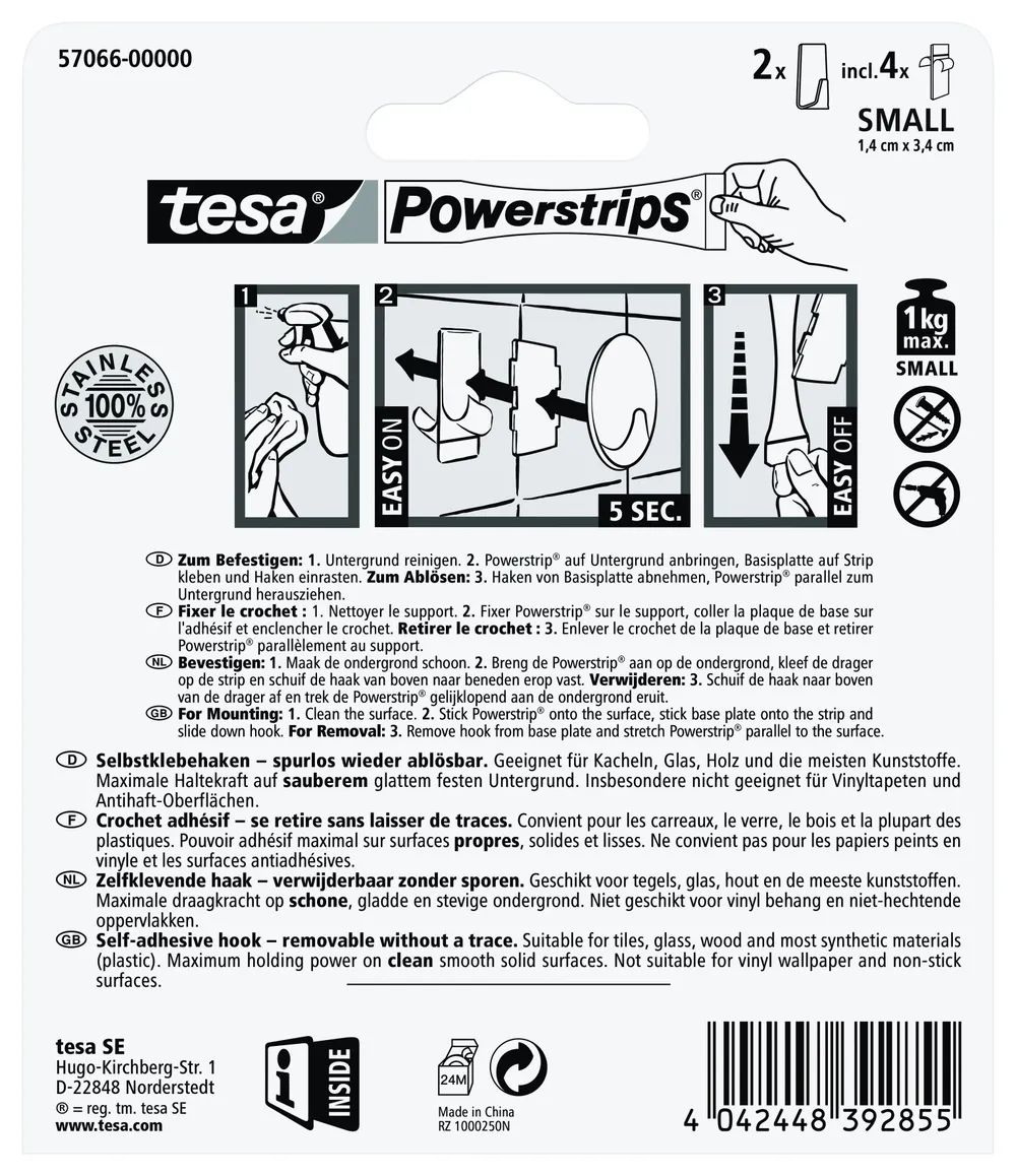 tesa® Powerstrips® Haken S, rechteckig, Metalloptik