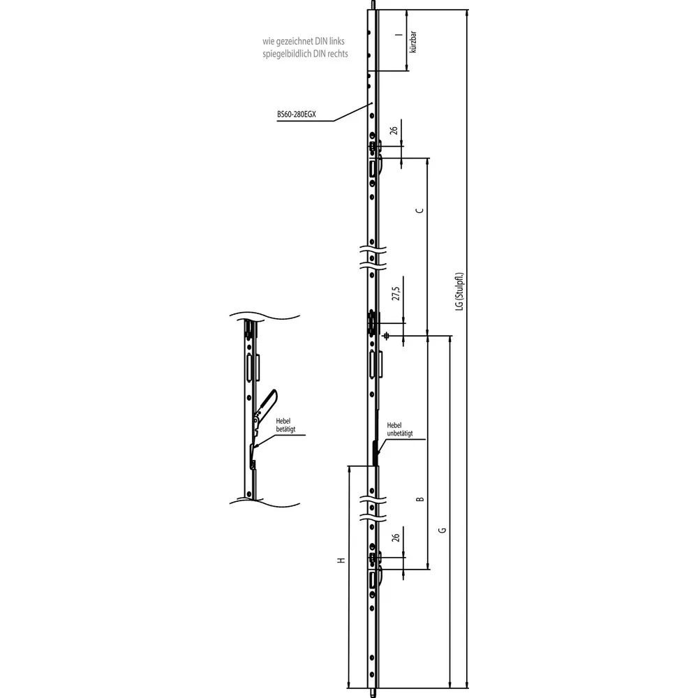 KFV Stulpflügelbeschlag AS 2600 BS 60 B298, links f. linken Gehflügel