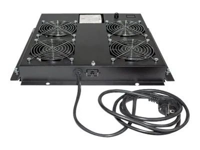 Intellinet 4-Fan Ventilation Unit for 19" Racks, Roof Mount, with Thermostat, Black - Rack-Lüftereinsatz - mit 4 Lüfter, Thermostat - Wechselstrom 220/240 V - Schwarz, RAL 9005 - 48.3 cm (19")
