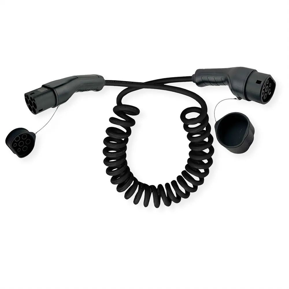 ROLINE E-Auto Spiral-Ladekabel Typ2, 3-phasig, 480VAC (3P+N+E), 32 A, 22 kW, max. 2m