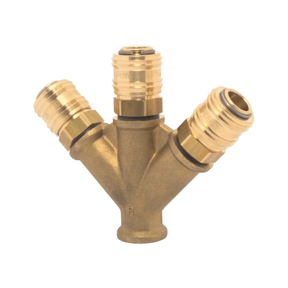 ELMAG Entwicklungs und Handels GmbH 23501 Werkzeuge Druckluft Verteiler Messing mit IG 3/8 und 3 Euro Kupplungen