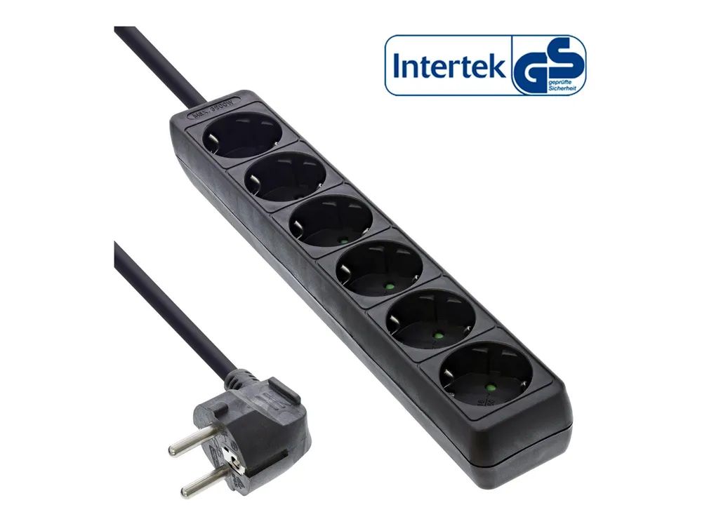 InLine Steckdosenleiste - 6-fach Schutzkontakt - schwarz - 3m