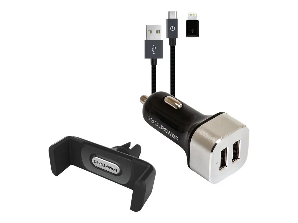 RealPower Mobile Car Set - Auto-Netzteil - 2.4 A - 2 Ausgabeanschlussstellen (2 x USB)