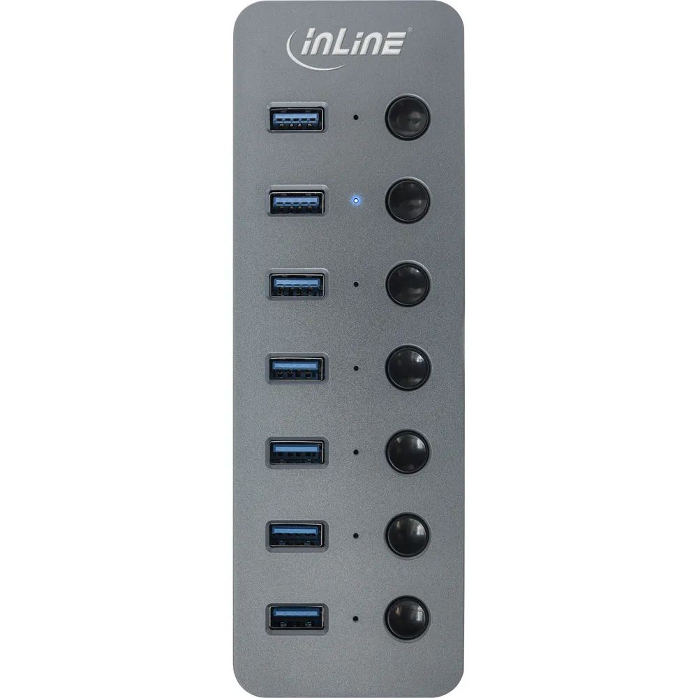 InLine USB 3.2 Gen.1 - 7-Port - mit Schalter - Aluminium - grau - mit Netzteil