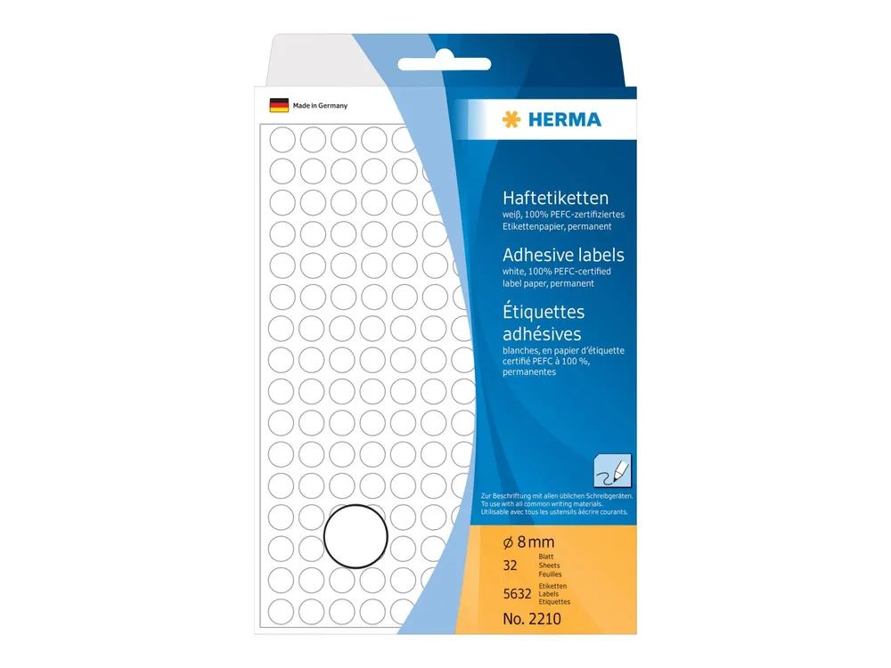 HERMA Weiß - 8 mm rund 5632 Etikett(en) (32 Bogen x 176)