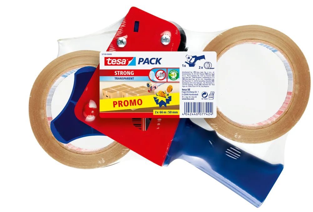 tesa® Tesapack Set – 2 Rollen Packband & 1 Abroller – Transparent – Vorteilspack