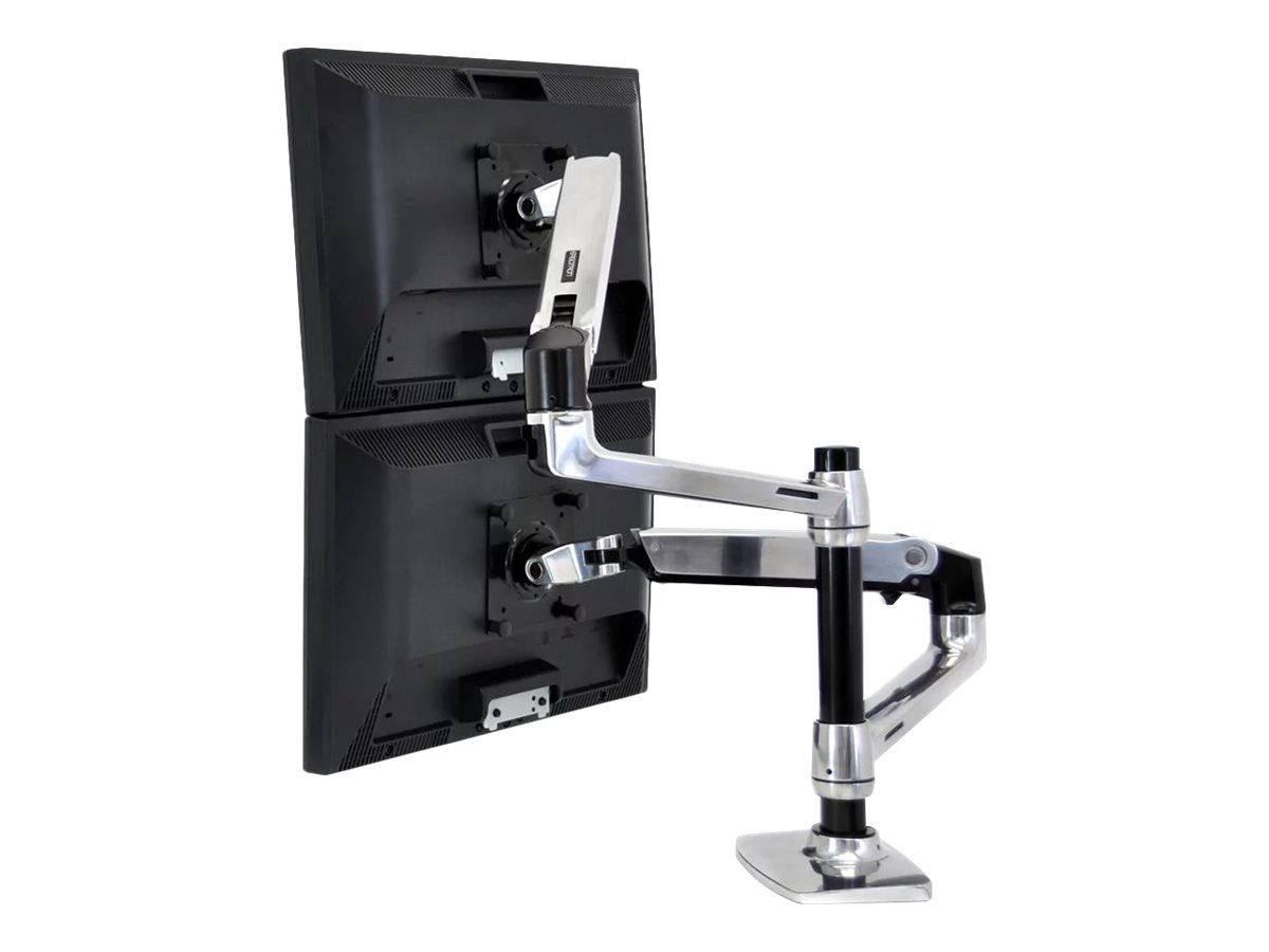 Ergotron LX - Befestigungskit (Spannbefestigung für Tisch, Tischplattenbohrung, Stange, 2 Gelenkarme, 2 Erweiterungsklammern, Notebook-Ablage) - für 2 LCD-Displays oder LCD-Display und Notebook - Polished Aluminum - Bildschirmgröße: bis zu 61 cm (bis