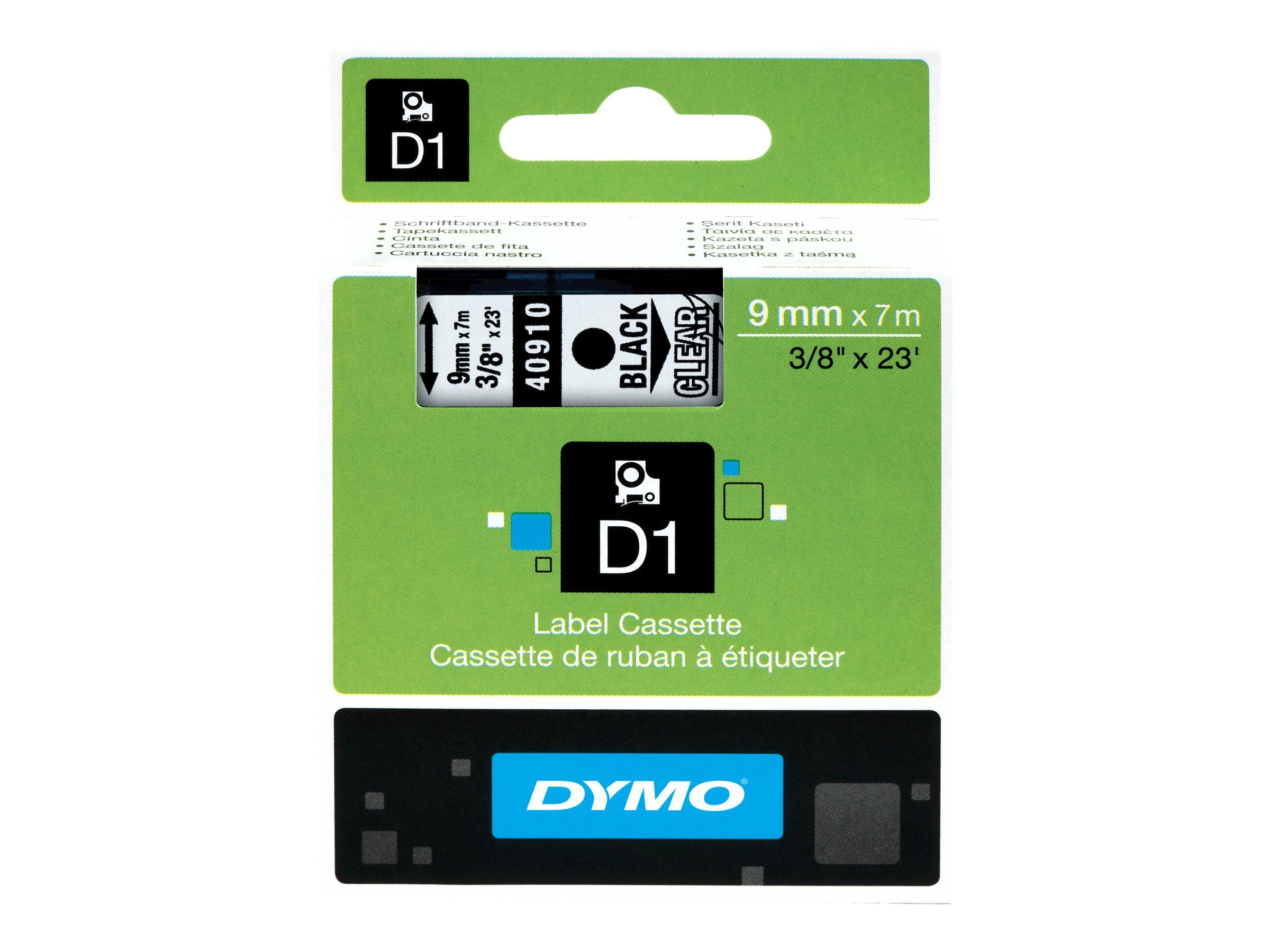 Dymo D1 - Selbstklebend - Schwarz auf Transparent - Rolle (0,9 cm x 7 m)