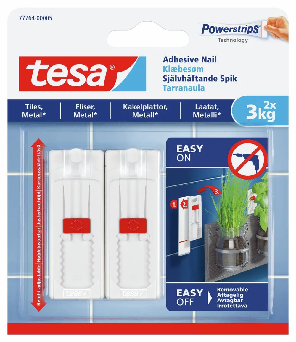 tesa® Klebenagel für Fliesen & Metall – 3 kg Tragkraft – selbstklebend & repositionierbar
