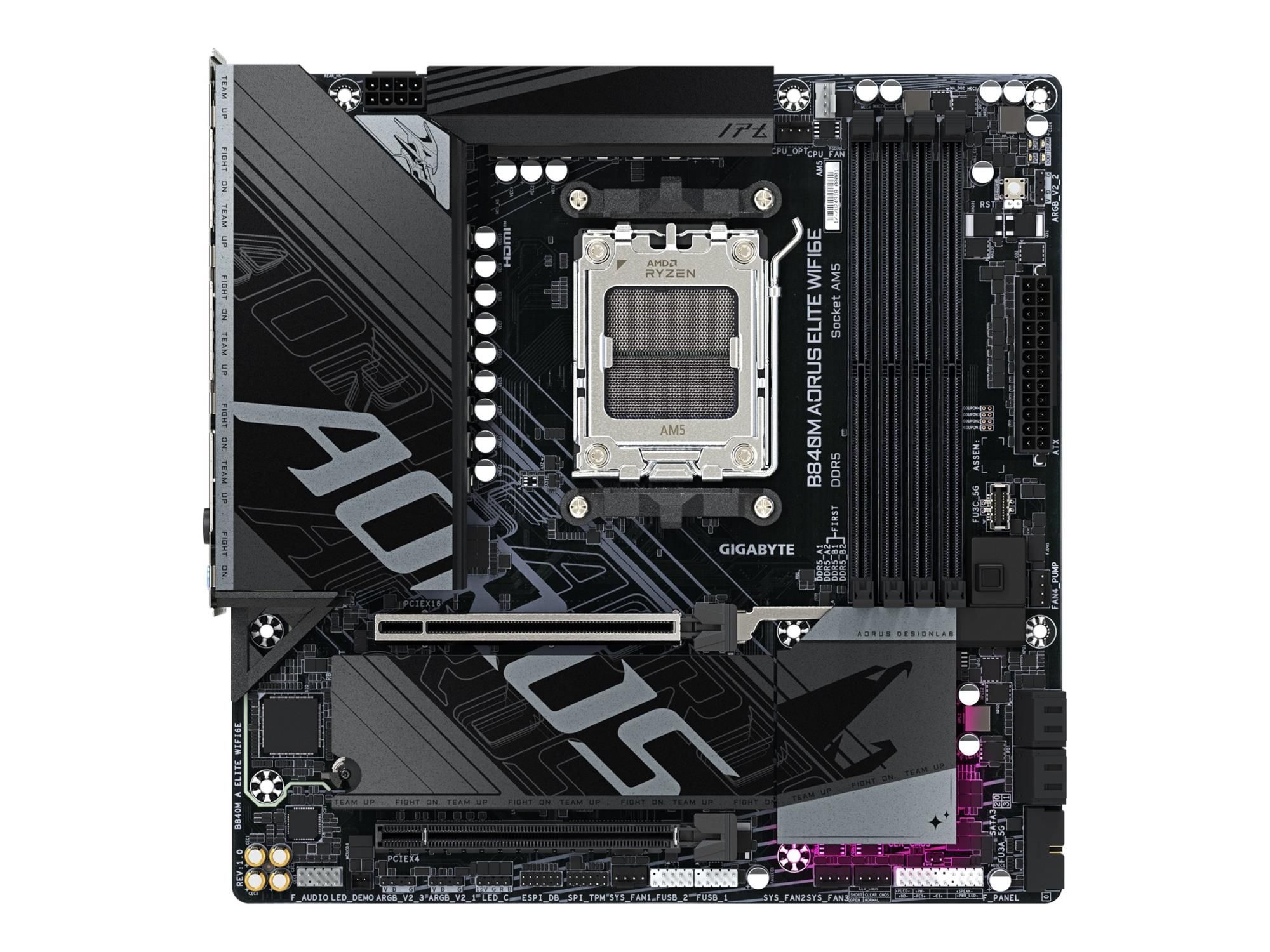 Gigabyte AORUS B840M ELITE WIFI6E - Motherboard - micro ATX - Socket AM5 - AMD B840 Chipsatz - USB 3.2 Gen 2, USB-C 3.2 Gen 1, USB 3.2 Gen 1 - Wi-Fi 6E, 2.5 Gigabit LAN, Bluetooth - Onboard-Grafik (CPU erforderlich)