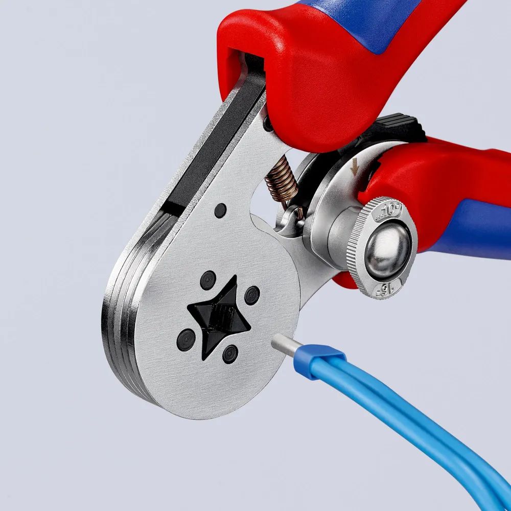 KNIPEX Selbsteinstellende Crimpzange für Aderendhülsen mit Seiteneinführung mit Mehrkomponenten-Hüllen verchromt 180 mm