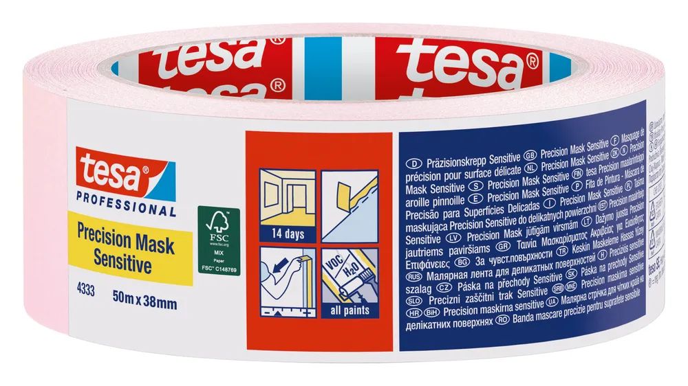 tesa® Präzisionskrepp 4333 Sensitiv Rosa 50 m x 38 mm – präzises Abdeckband