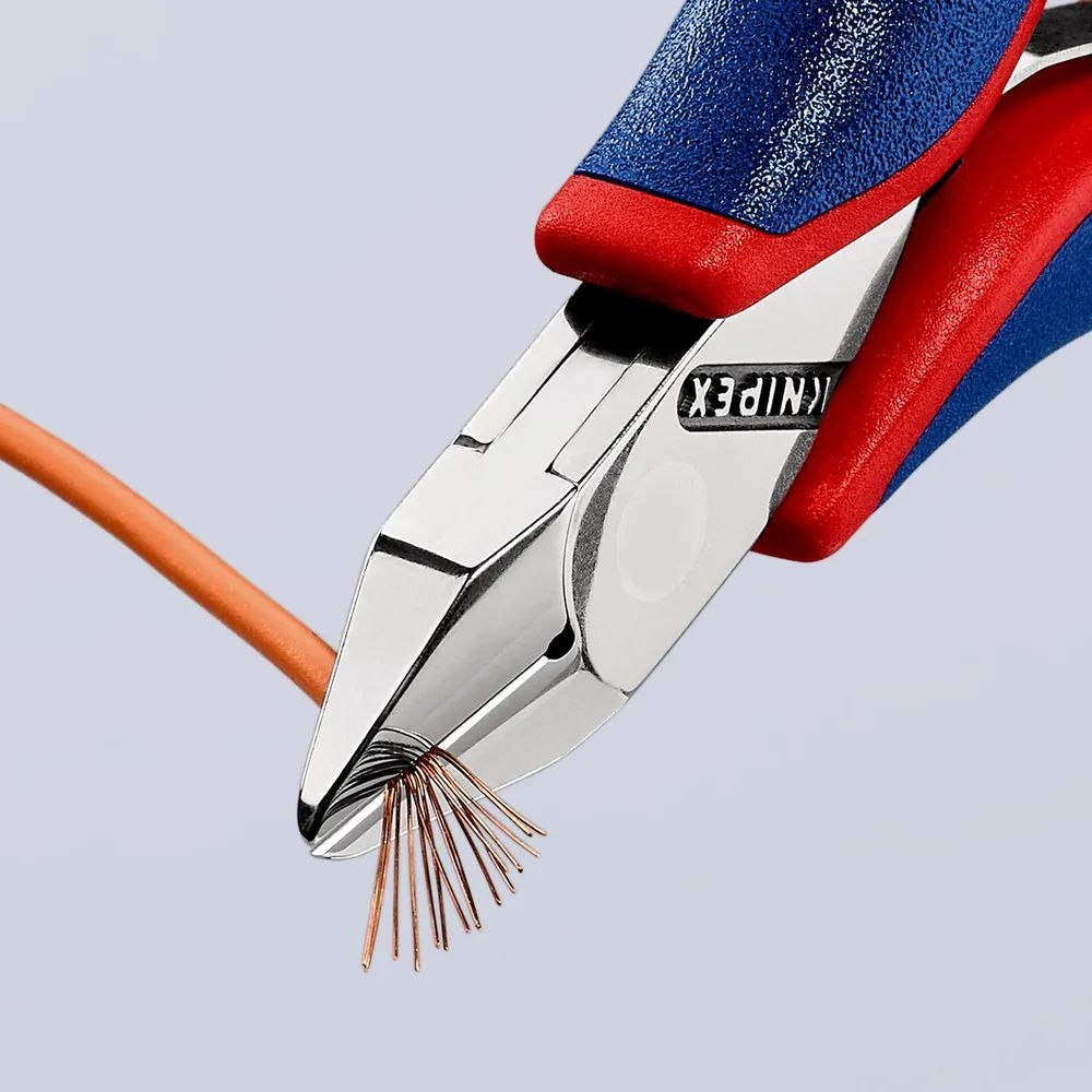 KNIPEX Elektronik-Seitenschneider mit durchgestecktem Gelenk mit Mehrkomponenten-Hüllen 115 mm
