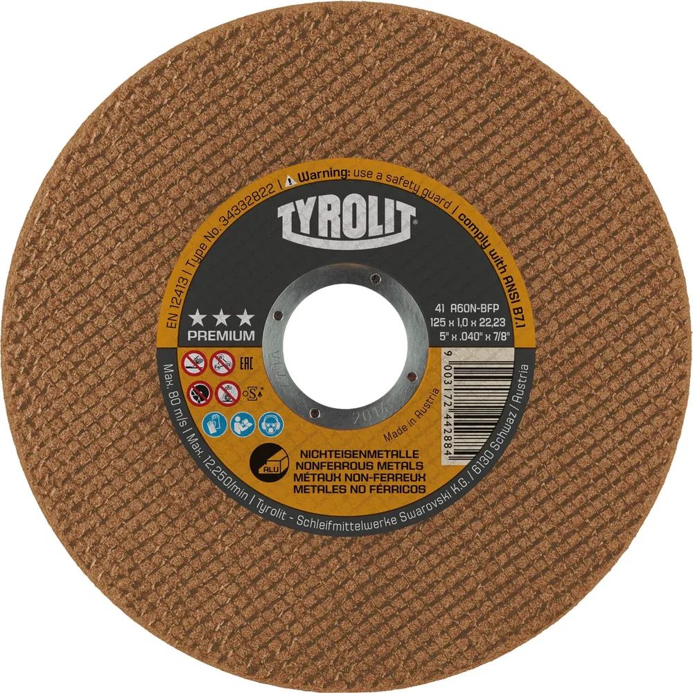 TYROLIT Trennscheibe gerade Premium*** superdünn 125 x 1,0 x 22,23 mm Alu Form41