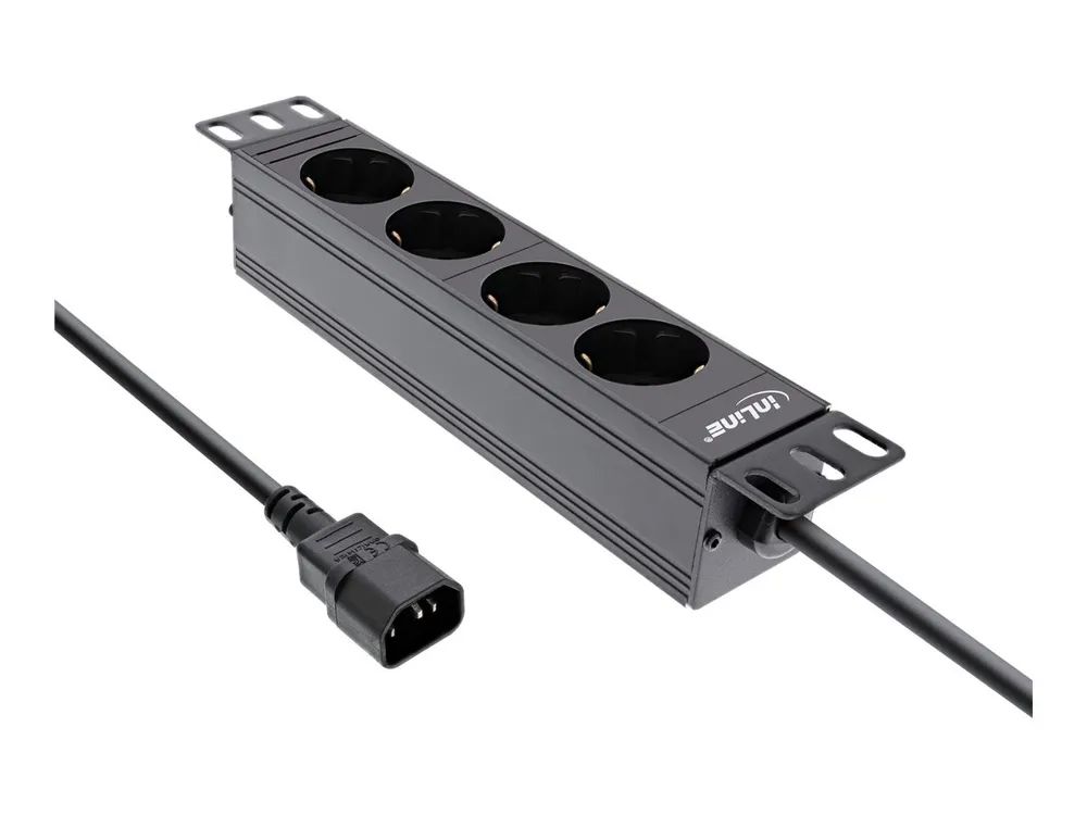 InLine 10" Steckdosenleiste - 4-fach Schutzkontakt - C14 Anschluss - ohne Schalter