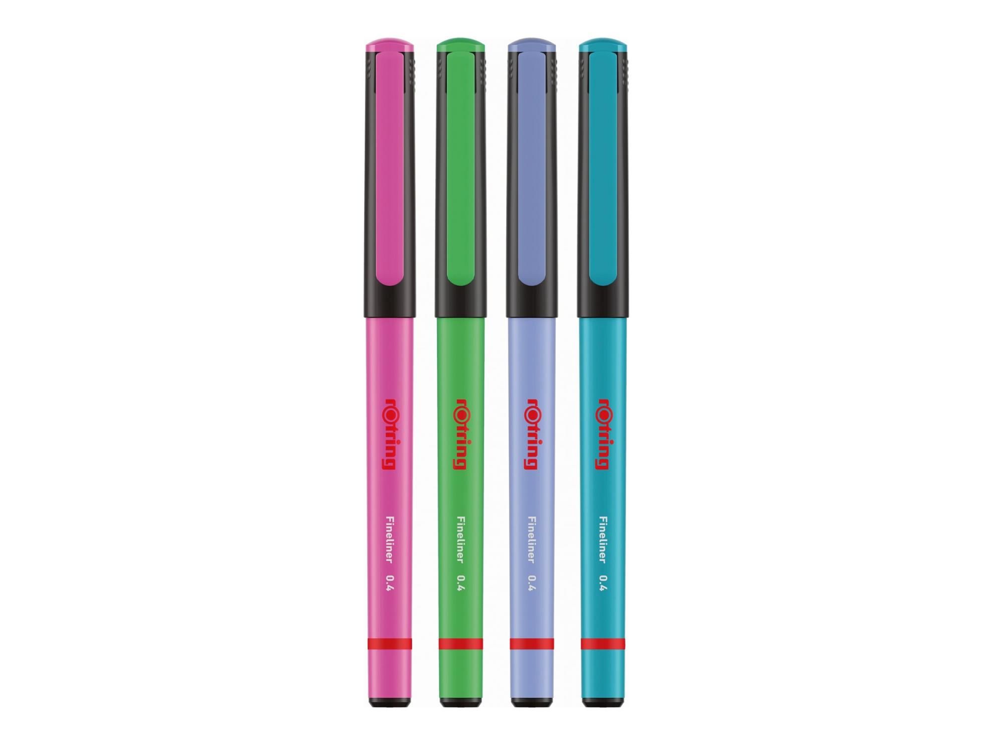 rOtring Fineliner - permanent - verschiedene Farben - wasserbasierte Tinte - 0.4 mm - extrafein (Packung mit 4)