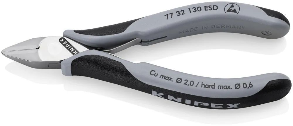 KNIPEX Elektronik-Seitenschneider ESD mit durchgestecktem Gelenk mit Mehrkomponenten-Hüllen 130 mm