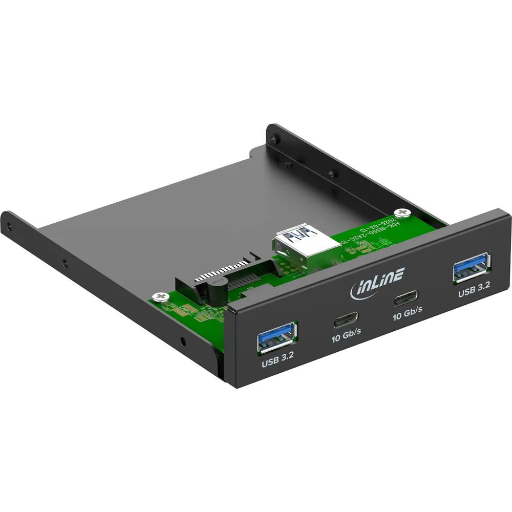 InLine 3,5" Front Panel - 2x USB-A + 2x USB-C - 10 Gb/s - Metall - schwarz