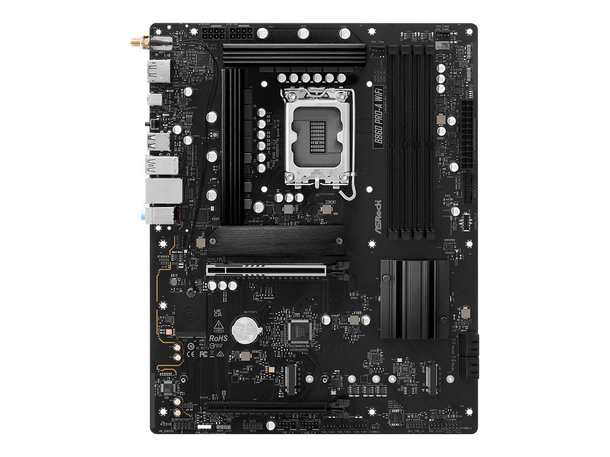 ASRock B860 Pro-A WiFi - Motherboard - micro ATX - LGA1851-Sockel - B860 Chipsatz - USB-C Gen 2x2, USB-C 3.2 Gen 1, USB 3.2 Gen 1 - Wi-Fi 6E, 2.5 Gigabit LAN, Bluetooth - Onboard-Grafik (CPU erforderlich)
