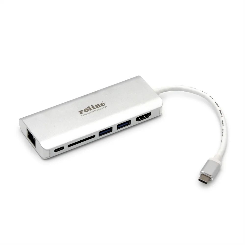 ROLINE Dockingstation USB Typ C, HDMI 4K, USB, SD/MicroSD, Gigabit Ethernet