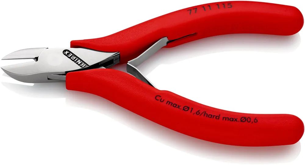 KNIPEX Elektronik-Seitenschneider mit durchgestecktem Gelenk mit rutschhemmenden Kunststoff-Hüllen 115 mm
