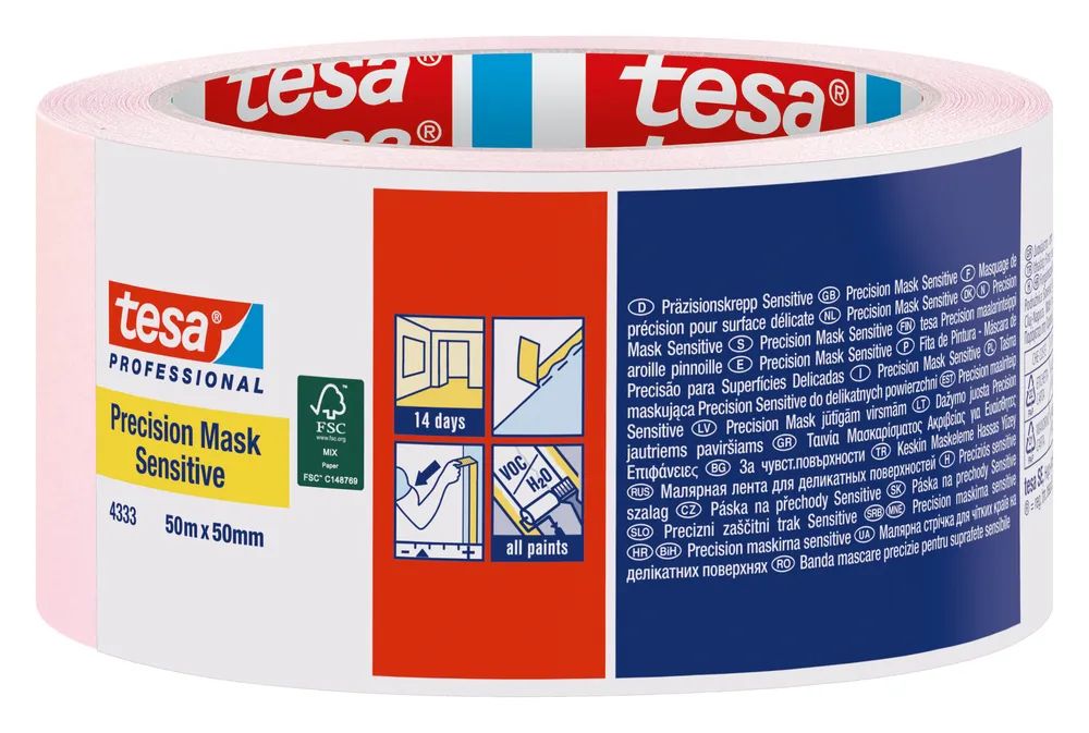 tesa® Präzisionskrepp 4333 Sensitiv Rosa 50 m x 50 mm – für empfindliche Oberflächen
