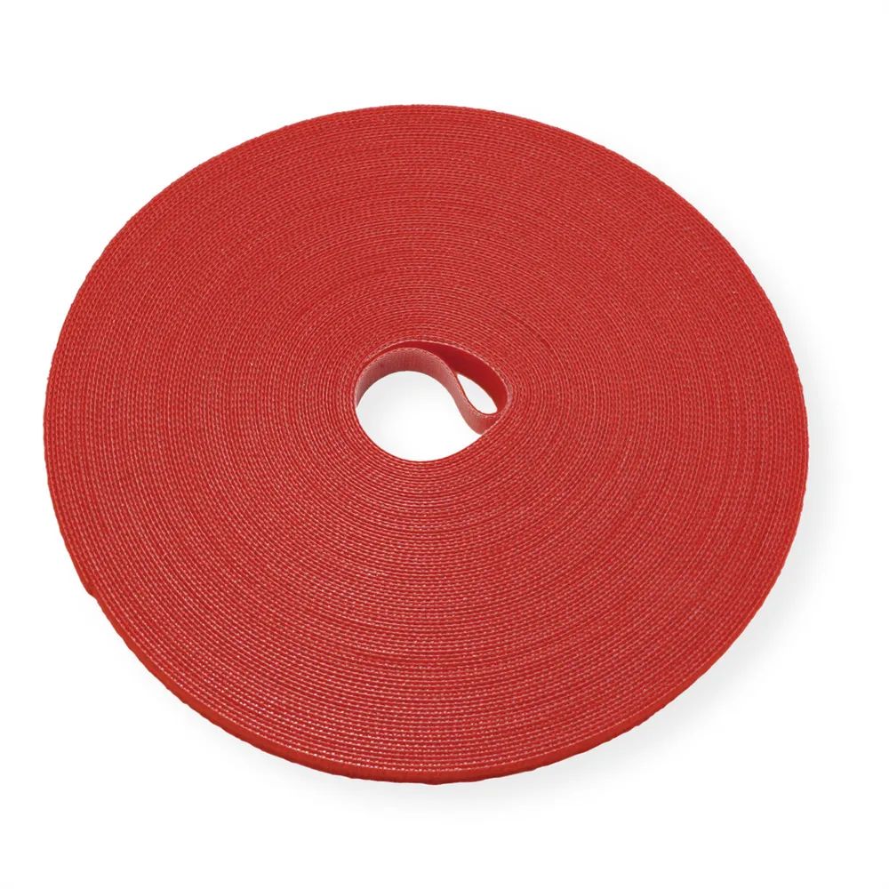VALUE Klettband auf Rolle, 10mm, rot, 25 m