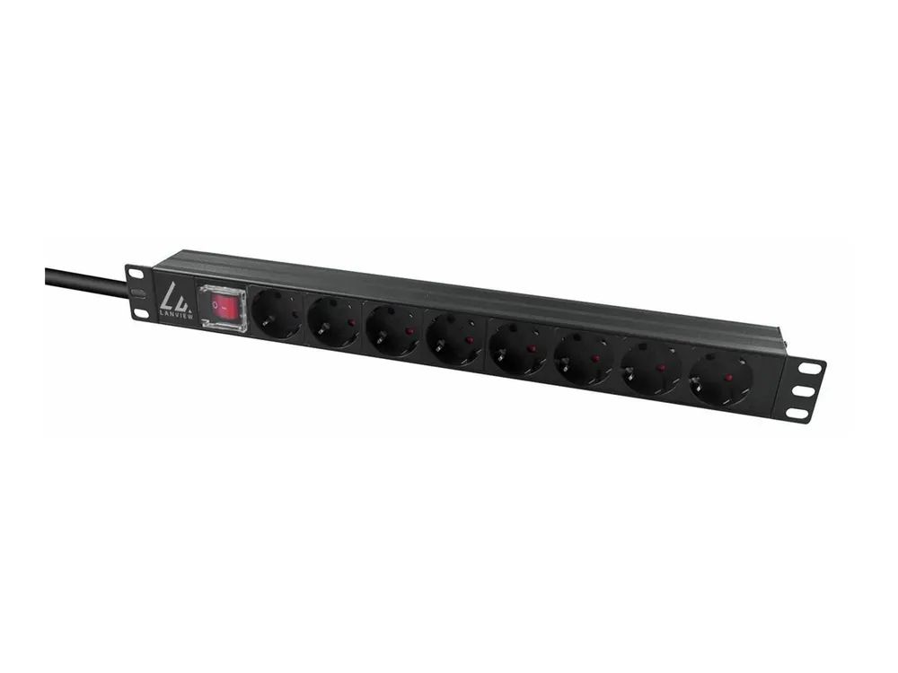 Lanview Steckdosenleiste (Rack - einbaufähig) - 10A - Wechselstrom 230 V - 1-phasig - Eingabe, Eingang IEC 60320 C14 - Ausgangsanschlüsse: 8 (Typ E)