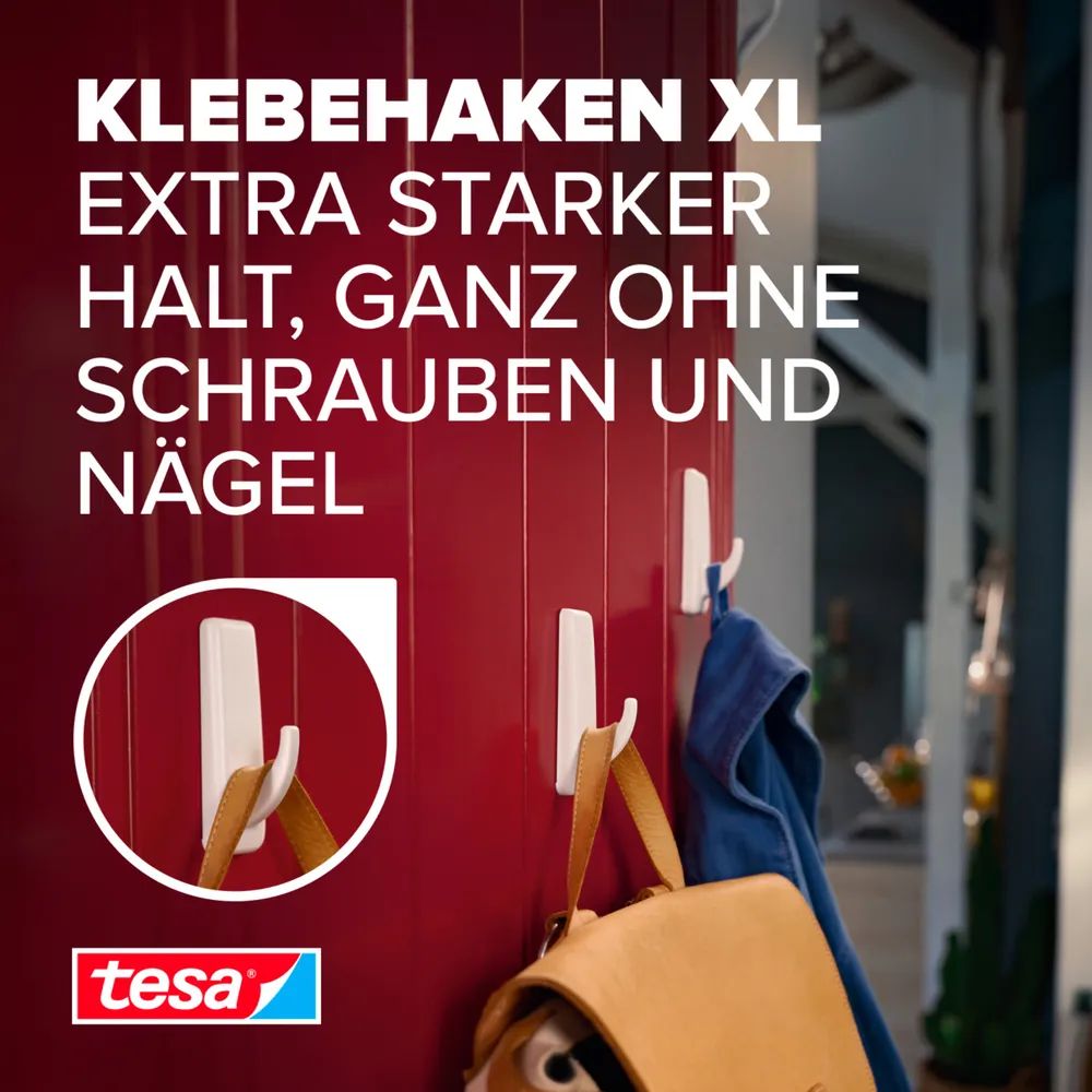 tesa® Powerstrips Klebehaken XL Rechteckig, weiß, 3 kg Halteleistung