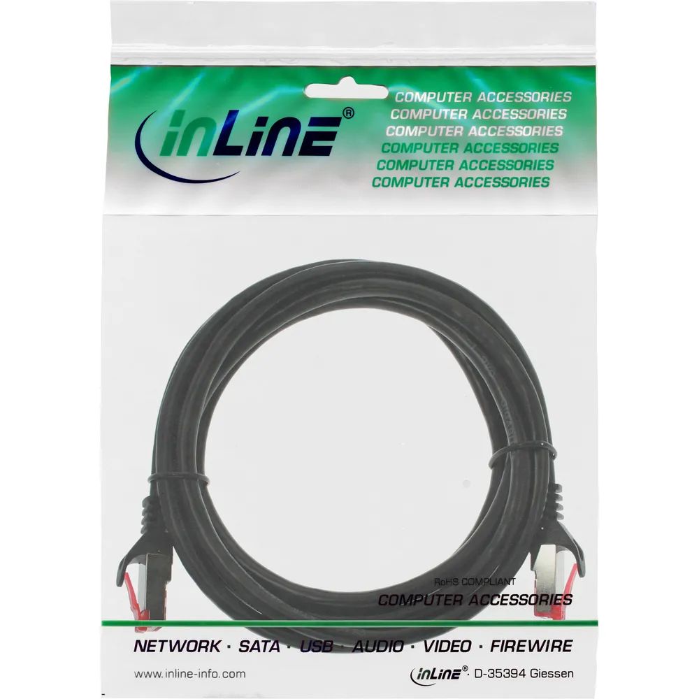 InLine Patchkabel - S/FTP (PiMf) - Cat.6 - halogenfrei - Kupfer - schwarz - 0,5m