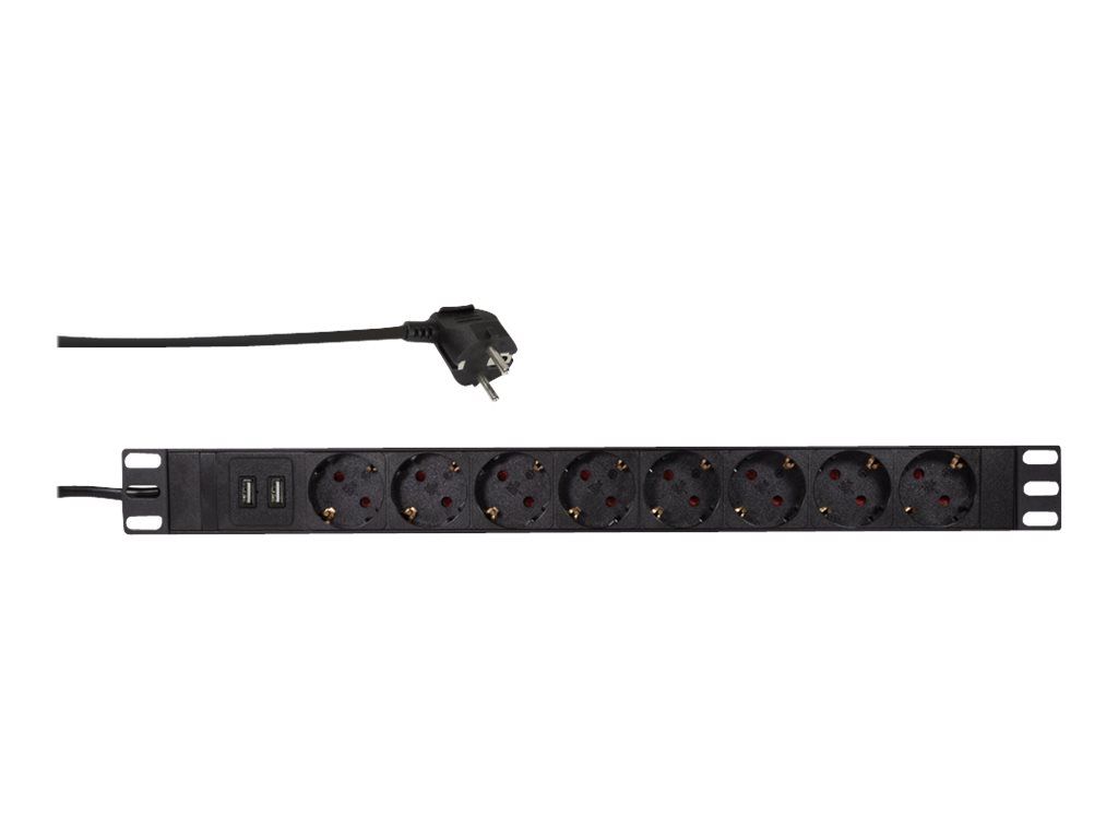 LogiLink Stromverteilungseinheit (Rack - einbaufähig) - 3500 Watt - Eingabe, Eingang power CEE 7/7 - Ausgangsanschlüsse: 8 (2 x USB, 8 x CEE 7/7)
