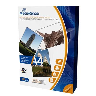 Media Range MediaRange DIN A4 Fotopapier für Tintenstrahldrucker hochglänzend 220g 1x100