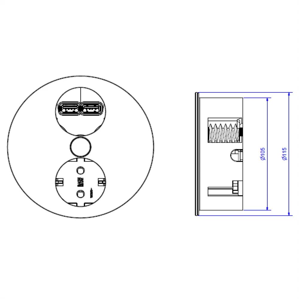 BACHMANN Einbausteckdose TWIST 1 Steckdosen, + USB-Charger, Edelstahl