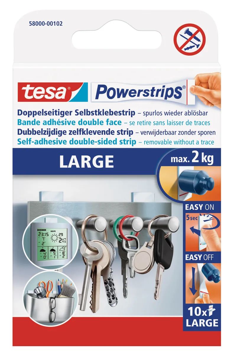 tesa® Powerstrips® Large Sanitär, ideal für Bad & Feuchträume, bis 2 kg Tragkraft