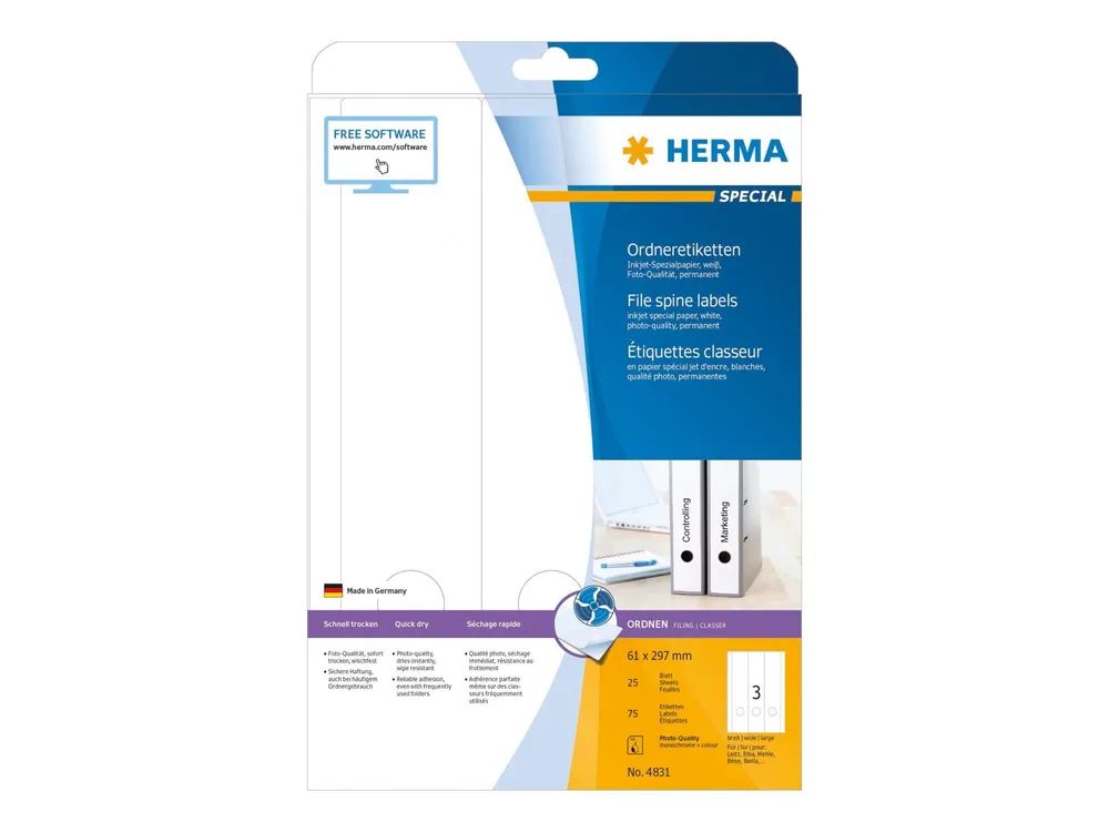 HERMA Special - Papier - matt - permanent selbstklebend - beschichtet - weiß - 61 x 297 mm - 90 g/m² - 75 Etikett(en) (25 Bogen x 3)