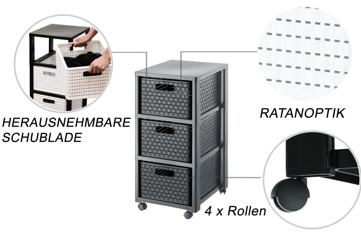 Rotho Tower 3 x A4 mit Rollen COUNTRY