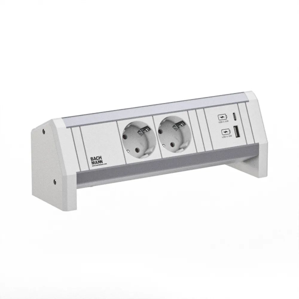BACHMANN DESK 2xCEE7/3 1xUSB A/C 22W GST18 RAL9010