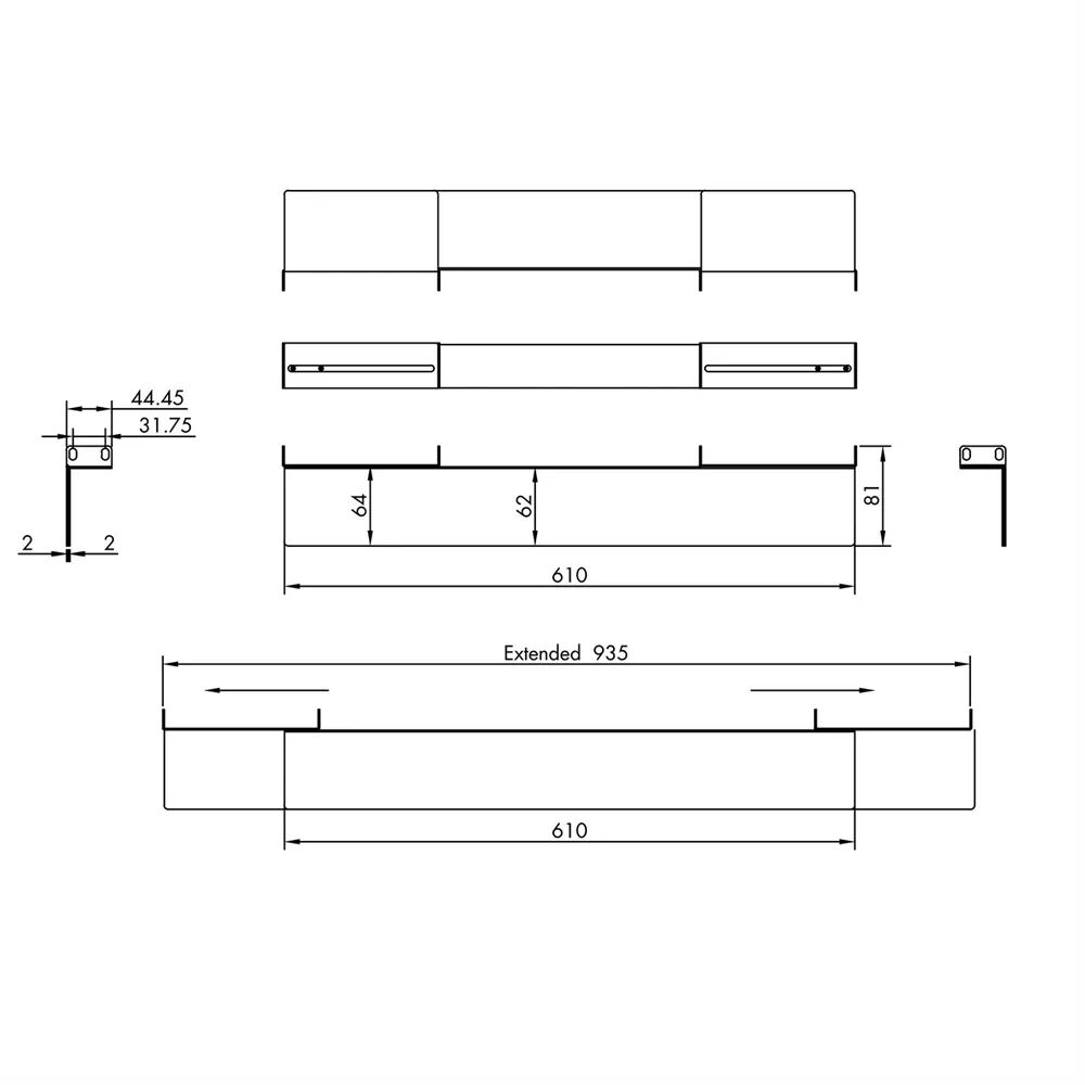 VALUE Gleitschienen, 1 Paar, tiefenvariabel 610-935 mm, schwarz