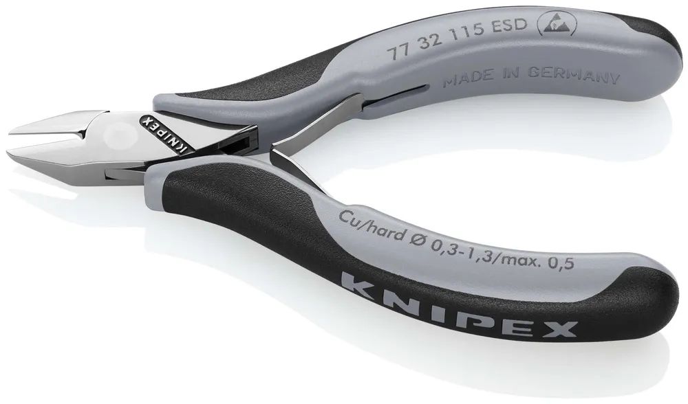 KNIPEX Elektronik-Seitenschneider ESD mit durchgestecktem Gelenk mit Mehrkomponenten-Hüllen 115 mm