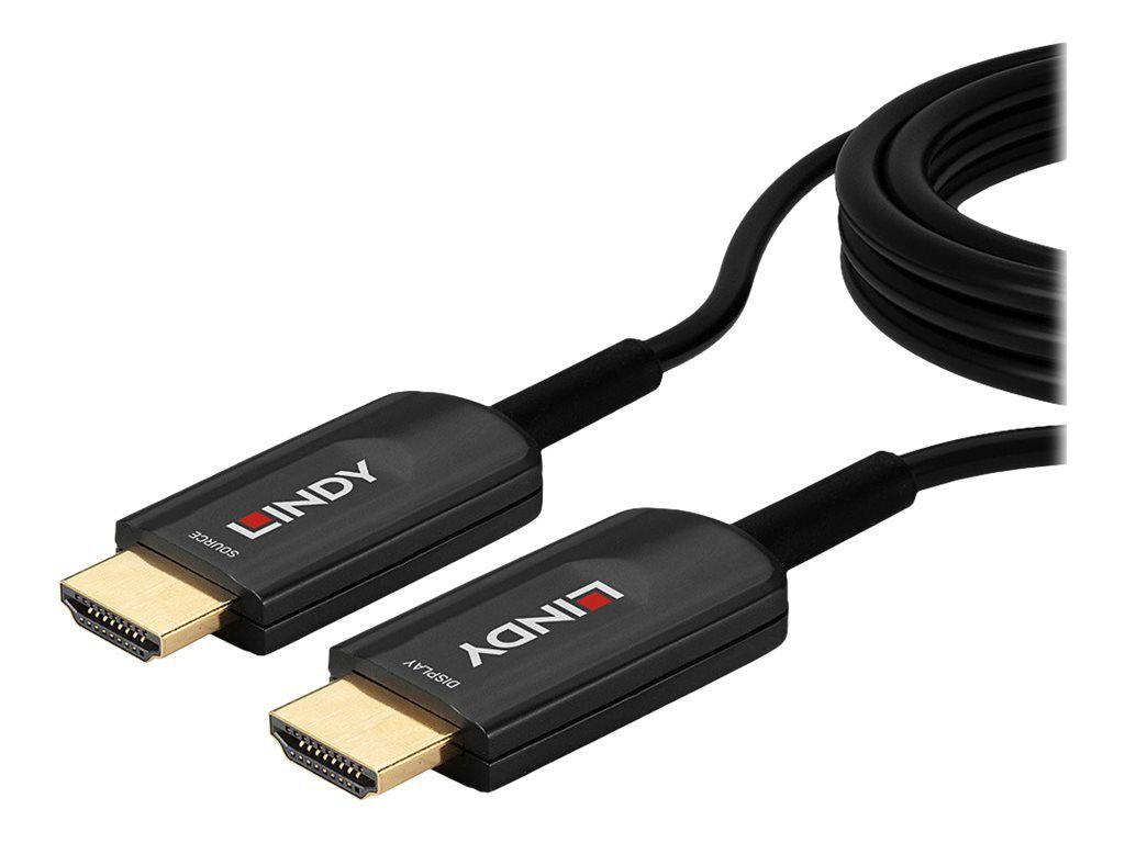 Lindy Ultra High Speed - HDMI-Kabel - HDMI männlich zu HDMI männlich - 20 m - Hybrid Kupfer/Kohlefaser - Schwarz - rund, Active Optical Cable (AOC)