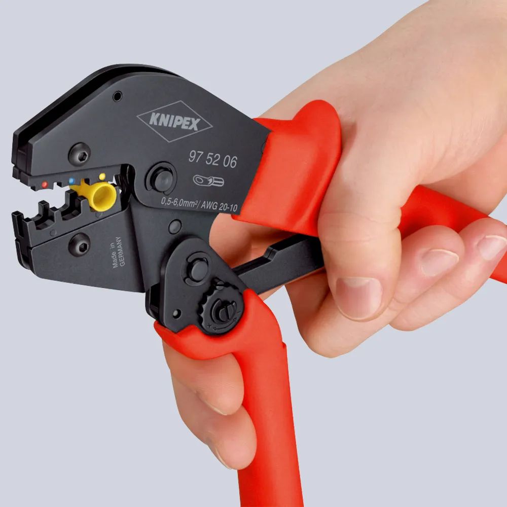 KNIPEX Crimpzange auch für Zweihandbedienung mit rutschhemmenden Kunststoff-Hüllen brüniert 250 mm