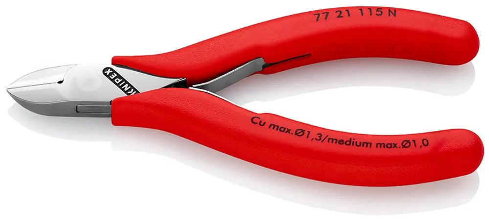 KNIPEX Elektronik-Seitenschneider mit durchgestecktem Gelenk mit rutschhemmenden Kunststoff-Hüllen 115 mm