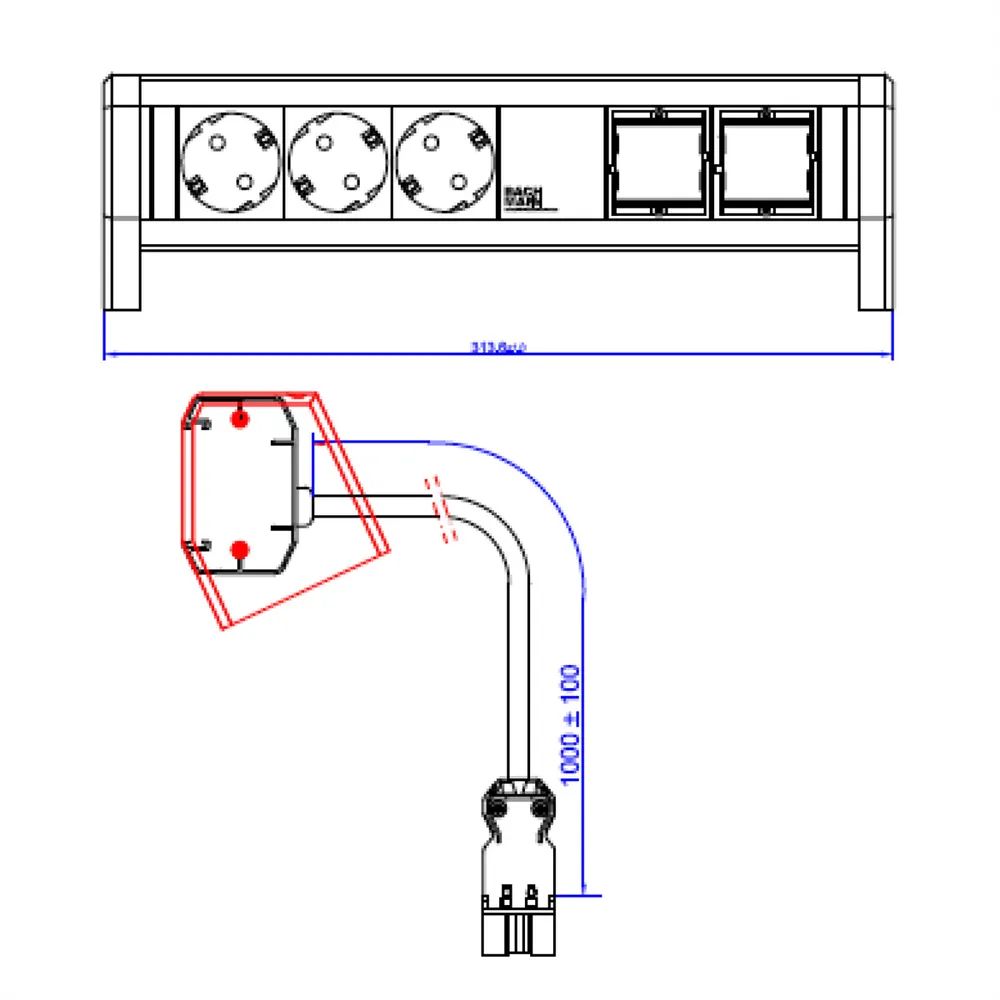 BACHMANN DESK 3xCEE7/3 sw 2xCM, 1m 3G1,5mm² GST18