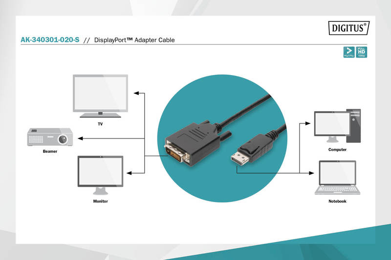 DIGITUS DisplayPort/DVI-Adapterkabel 2m
