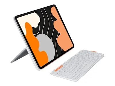 Logitech Flip Folio - Tastatur und Foliohülle - full size - kabellos - Bluetooth 5.1 LE - AZERTY - Französisch - Pale Gray - für Apple 13-inch iPad Air (M2, M3)