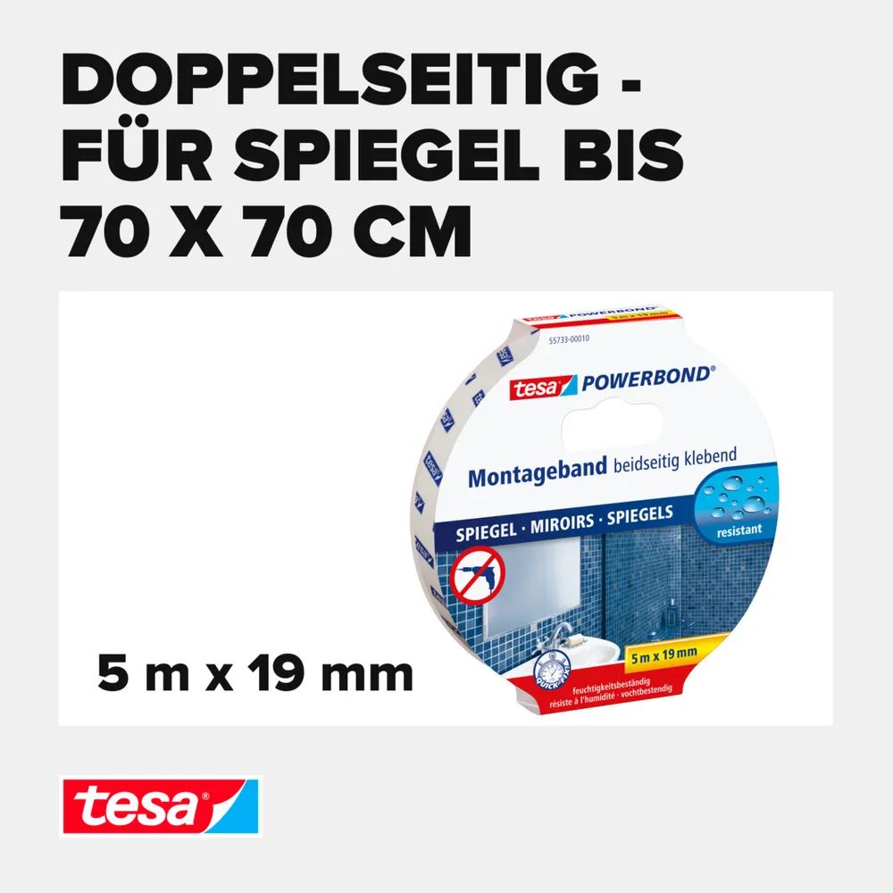 Tesa Powerbond Mirror - Doppelseitiges Klebeband