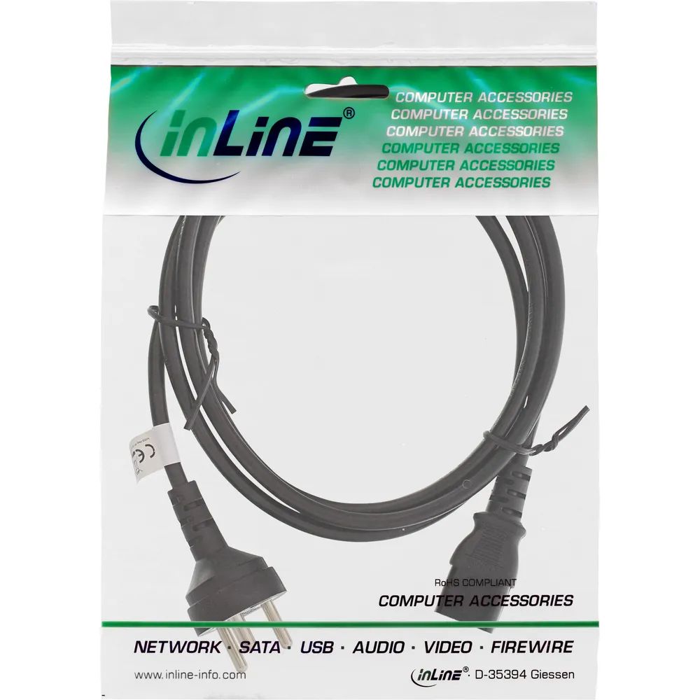 InLine Netzkabel - Netzstecker Dänemark auf Kaltgerätestecker C13 - 5m